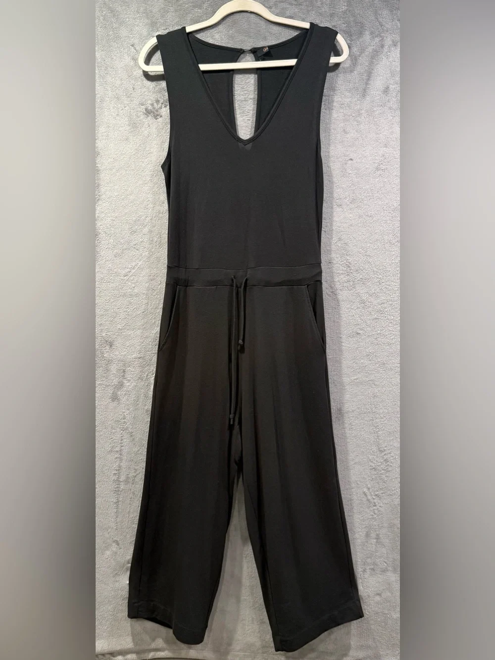 Quince Womens French Terry Modal Jumpsuit Cropped Wide Leg Black Size Small